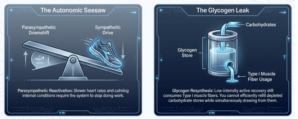 Passive rest advantages: the autonomic seesaw and glycogen depletion during active recovery